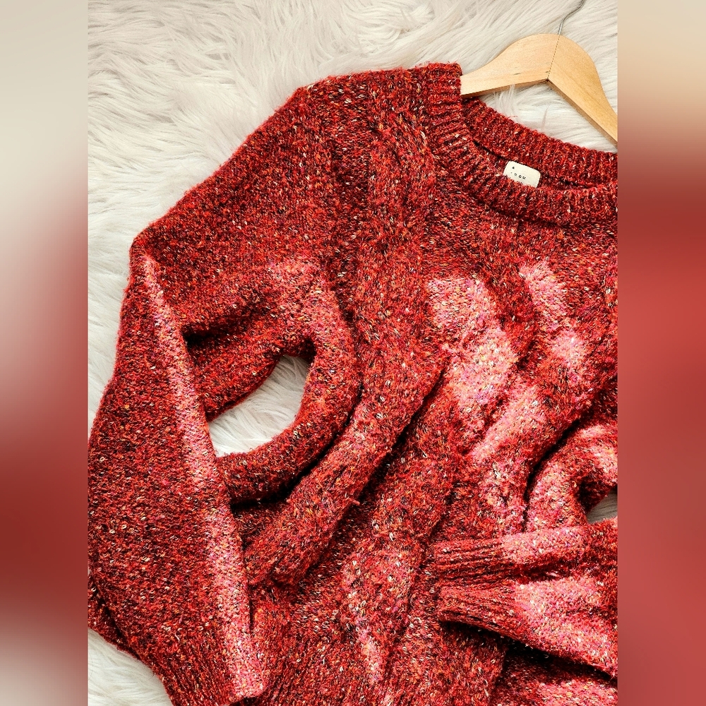 Women's Red Knit Confetti Cableknit Sweater
